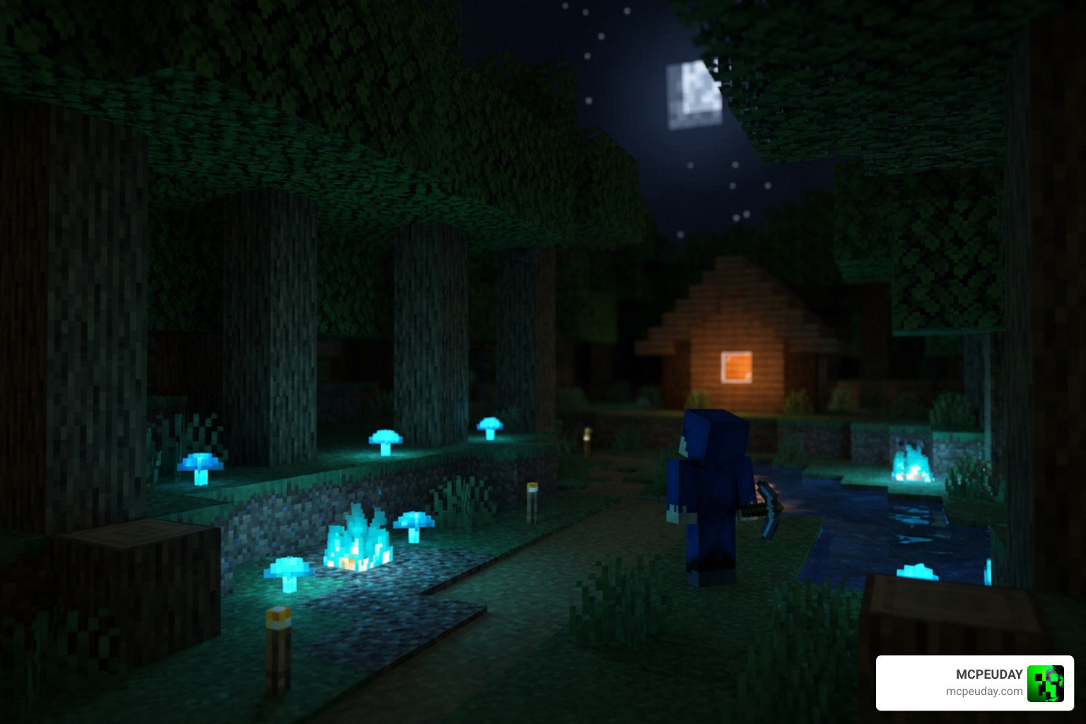 Sans Visual Shader lighting effects in a deep forest