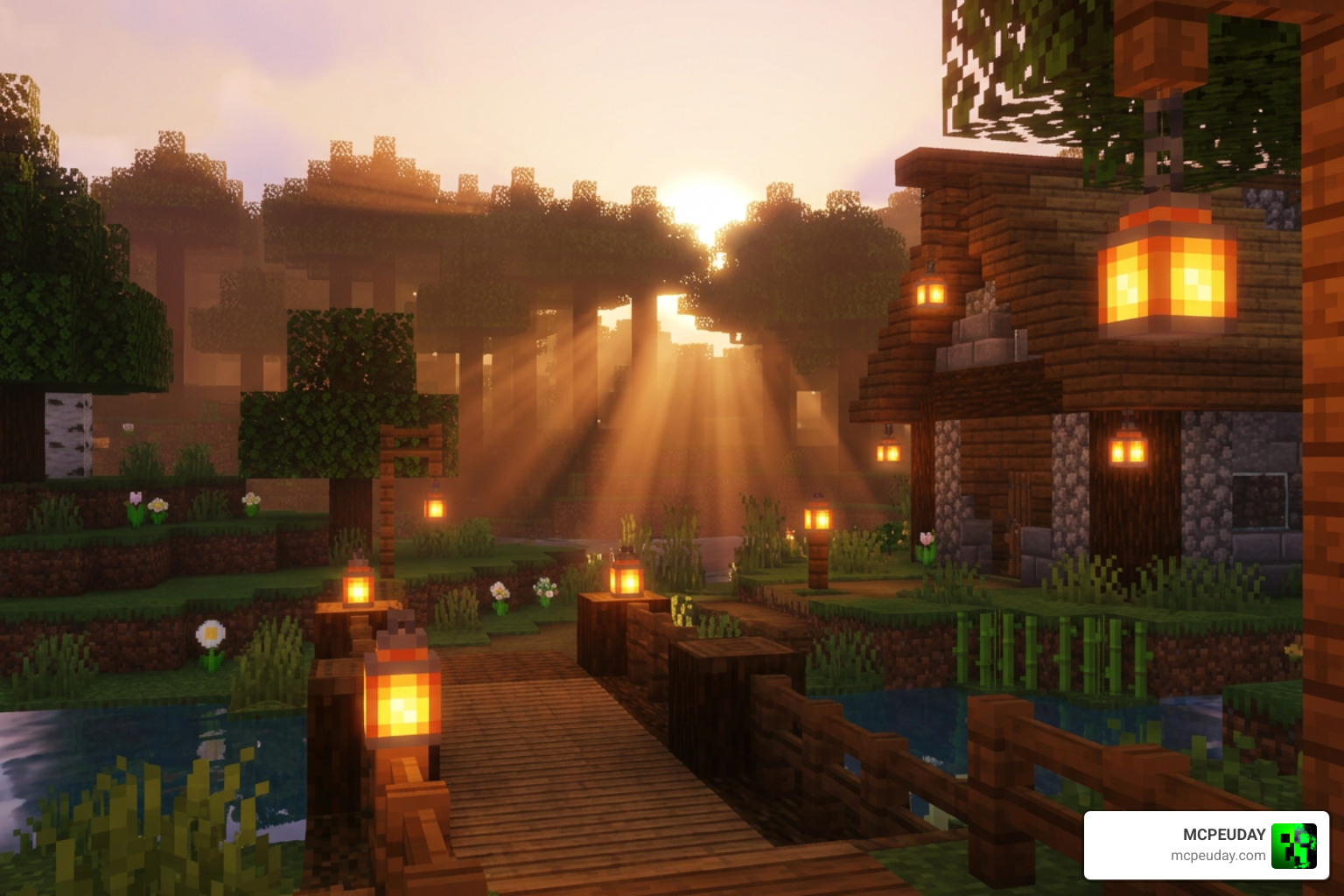 Mystica Shader sky effects showcasing cinematic sunrays and soft bloom