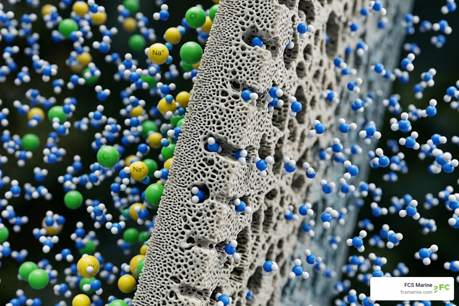 Water molecules passing through a semi-permeable membrane