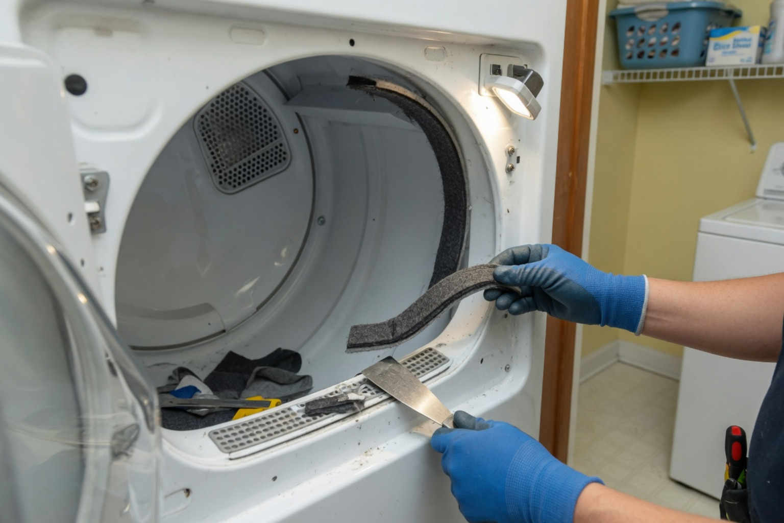 iFix Appliances professional technician repairing a dryer drum in Raleigh NC