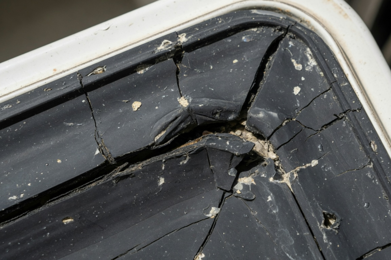 worn-out bottom door seal showing rubber deterioration and cracks worn-out bottom door seal showing rubber deterioration and cracks
