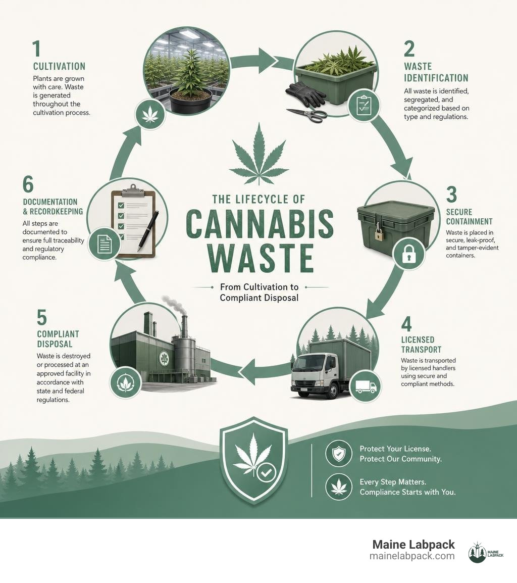 Infographic explaining the lifecycle of cannabis waste from cultivation to compliant disposal infographic Infographic explaining the lifecycle of cannabis waste from cultivation to compliant disposal infographic