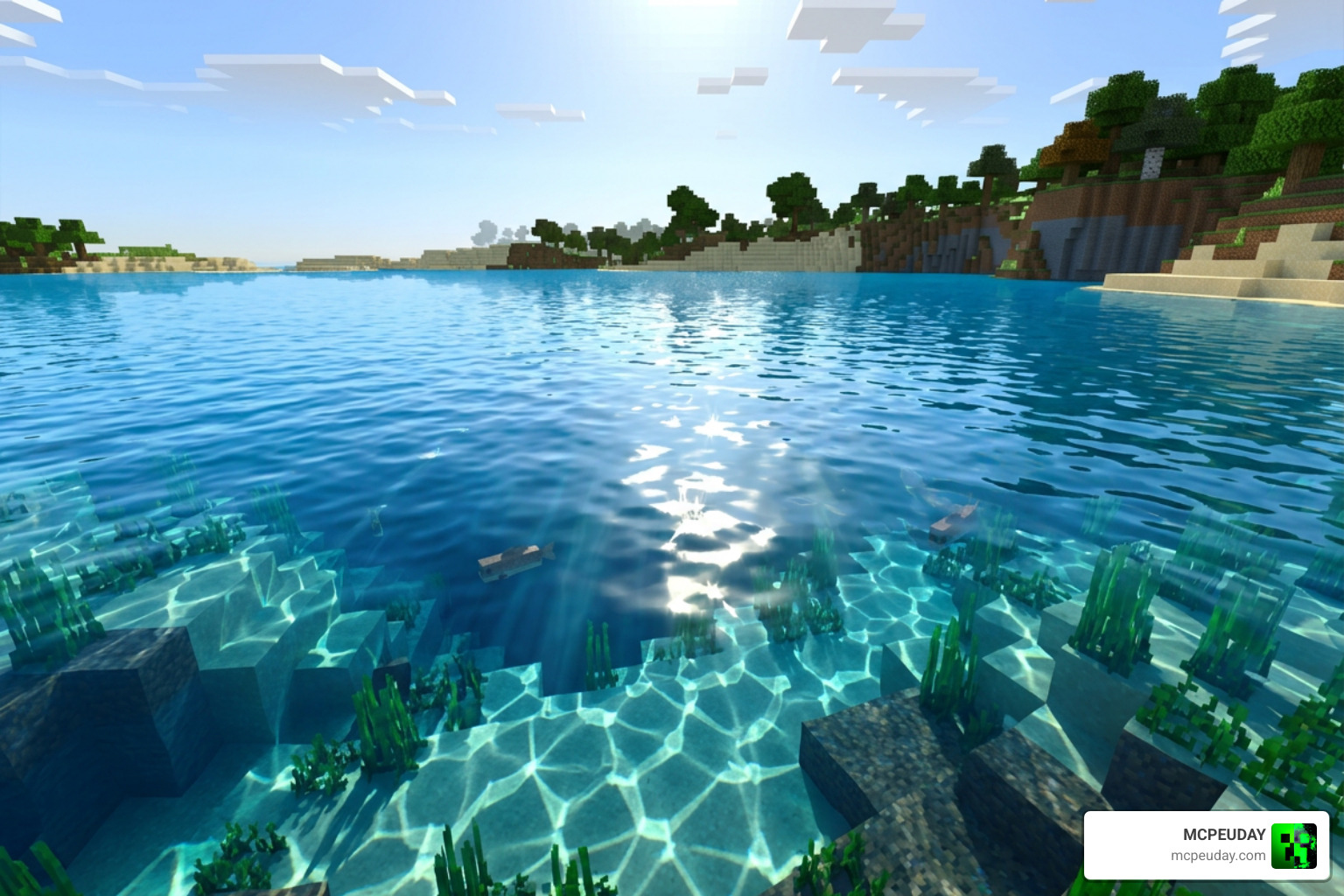 Water reflections in Minecraft Bedrock using Ultra Vibrant Visuals Water reflections in Minecraft Bedrock using Ultra Vibrant Visuals
