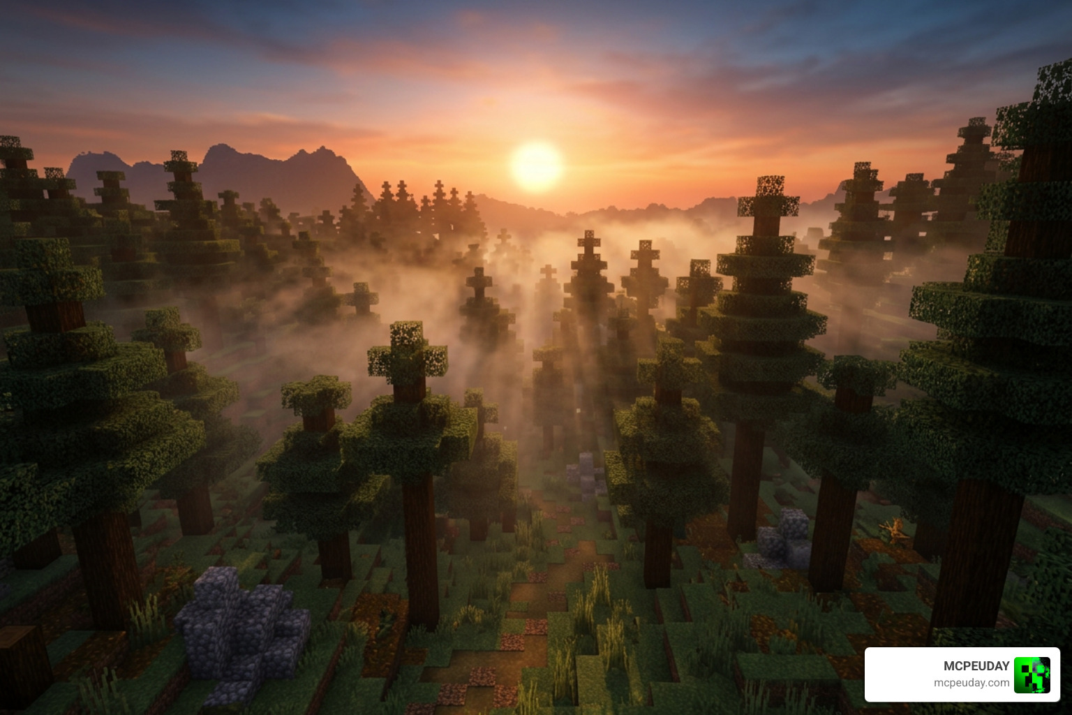 Dynamic fog and warm sunset transitions in Solum Visuals Shader
