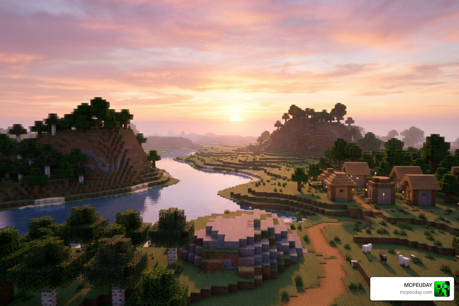 Sunset with Zen Visuals Shader in Minecraft PE
