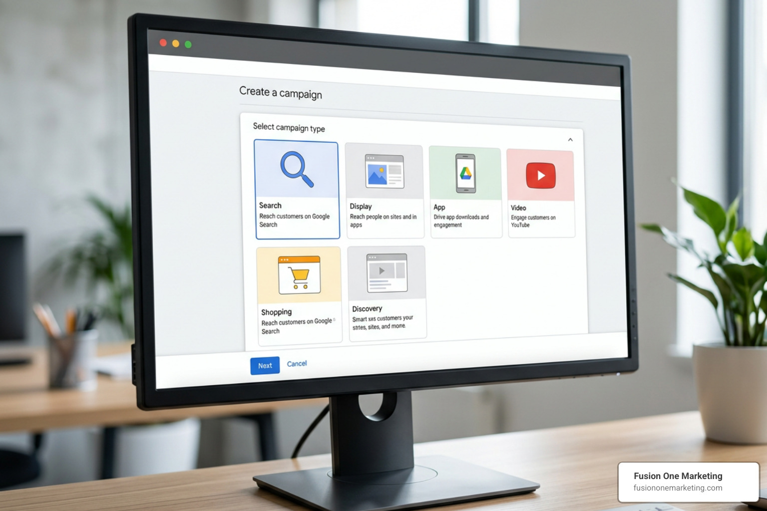 Google Ads campaign types selection screen Google Ads campaign types selection screen