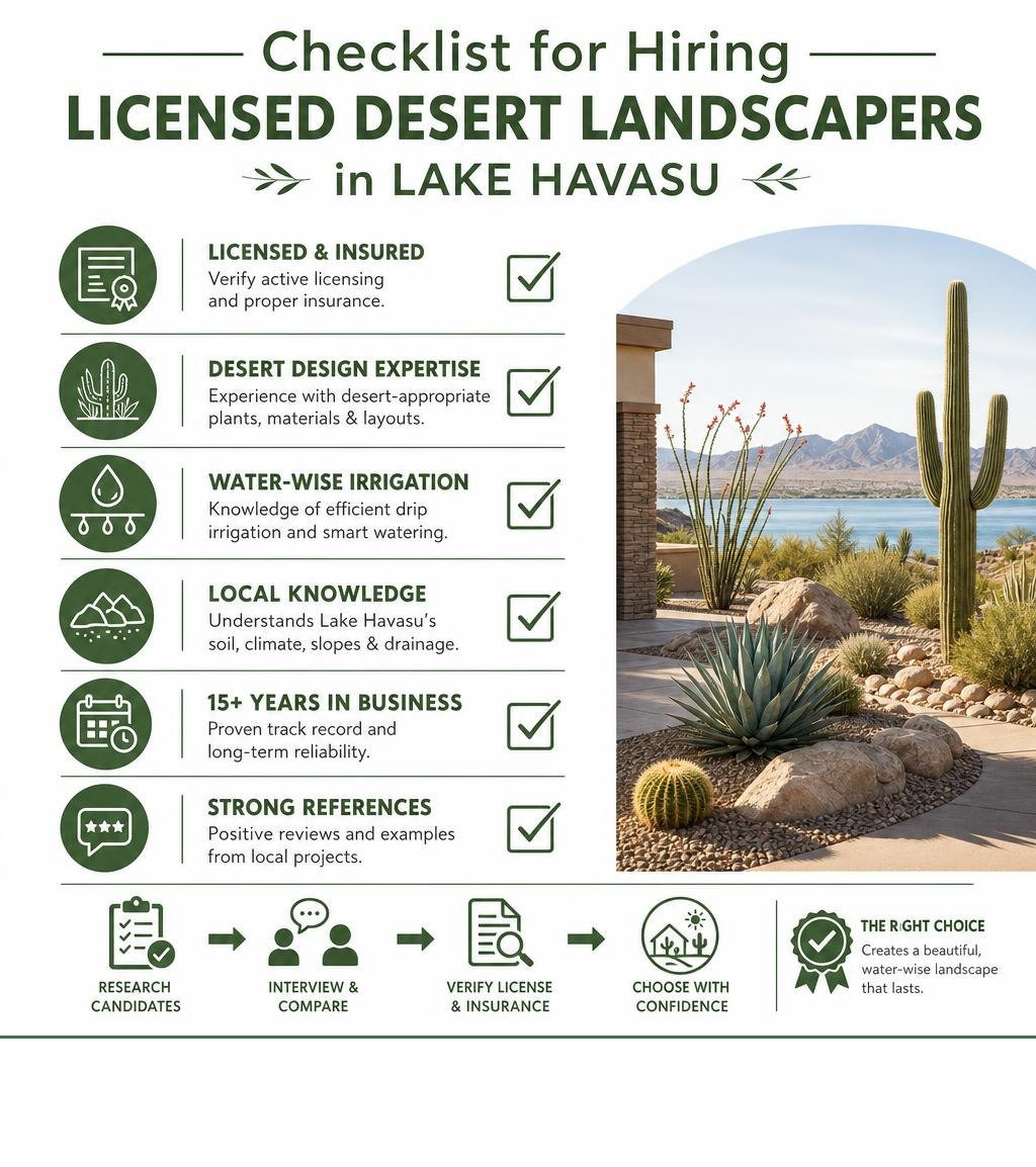 hiring checklist infographic for licensed desert landscapers in Lake Havasu