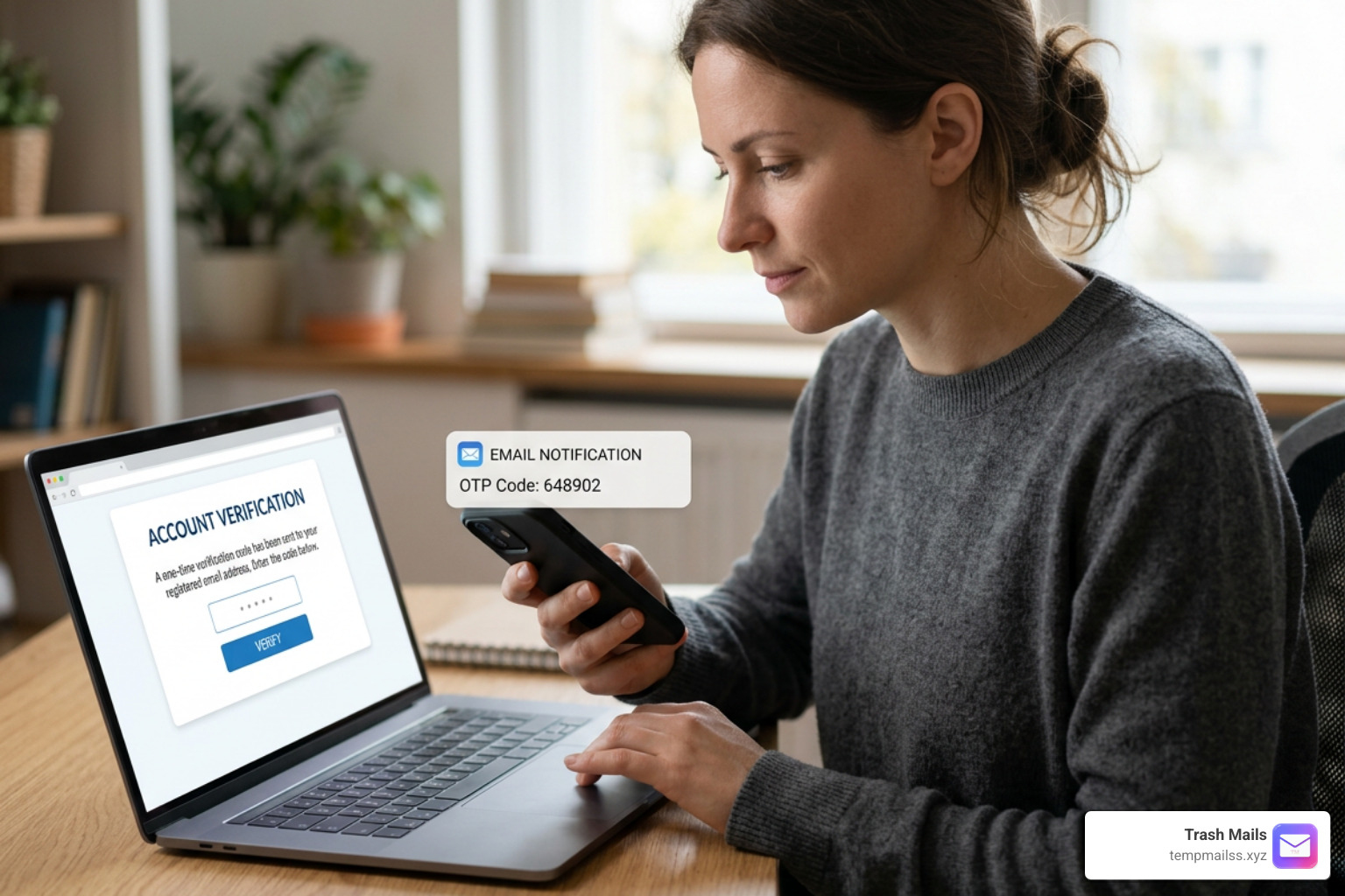Verification screen showing instant OTP delivery to temporary Gmail 10 Best Temporary Gmail Alternatives