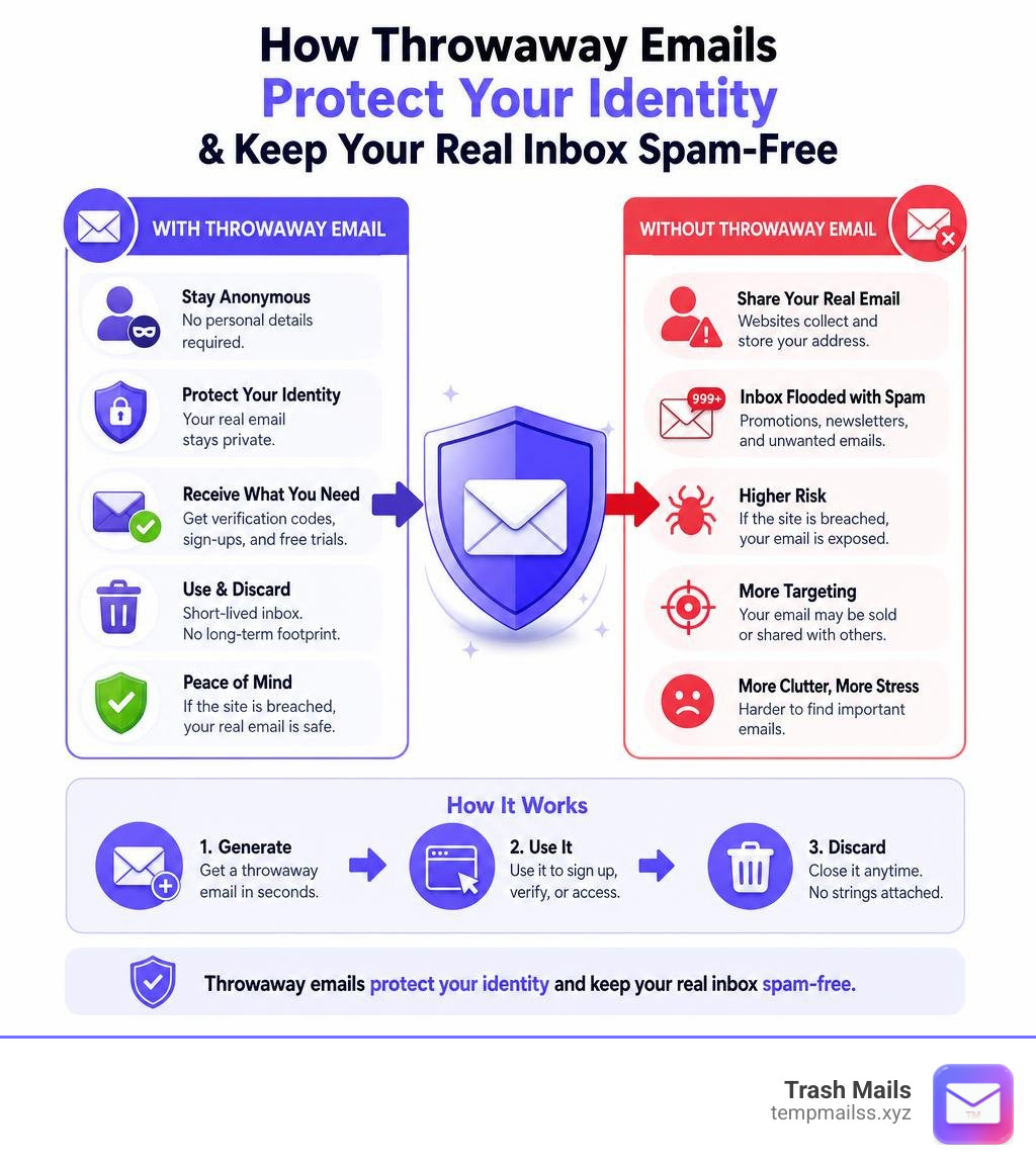 How throwaway emails protect your identity and keep your real inbox spam-free infographic How throwaway emails protect your identity and keep your real inbox spam-free infographic