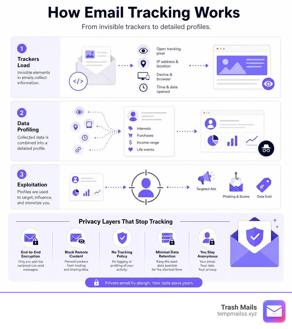 how email tracking works infographic showing trackers, data profiling, and privacy layers infographic how email tracking works infographic showing trackers, data profiling, and privacy layers infographic
