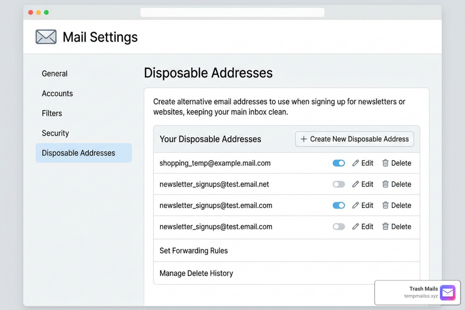 Yahoo Mail settings menu for disposable addresses Yahoo Mail settings menu for disposable addresses
