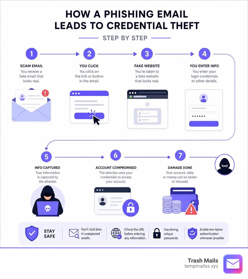 Infographic: how a phishing email leads to credential theft step by step infographic Infographic: how a phishing email leads to credential theft step by step infographic