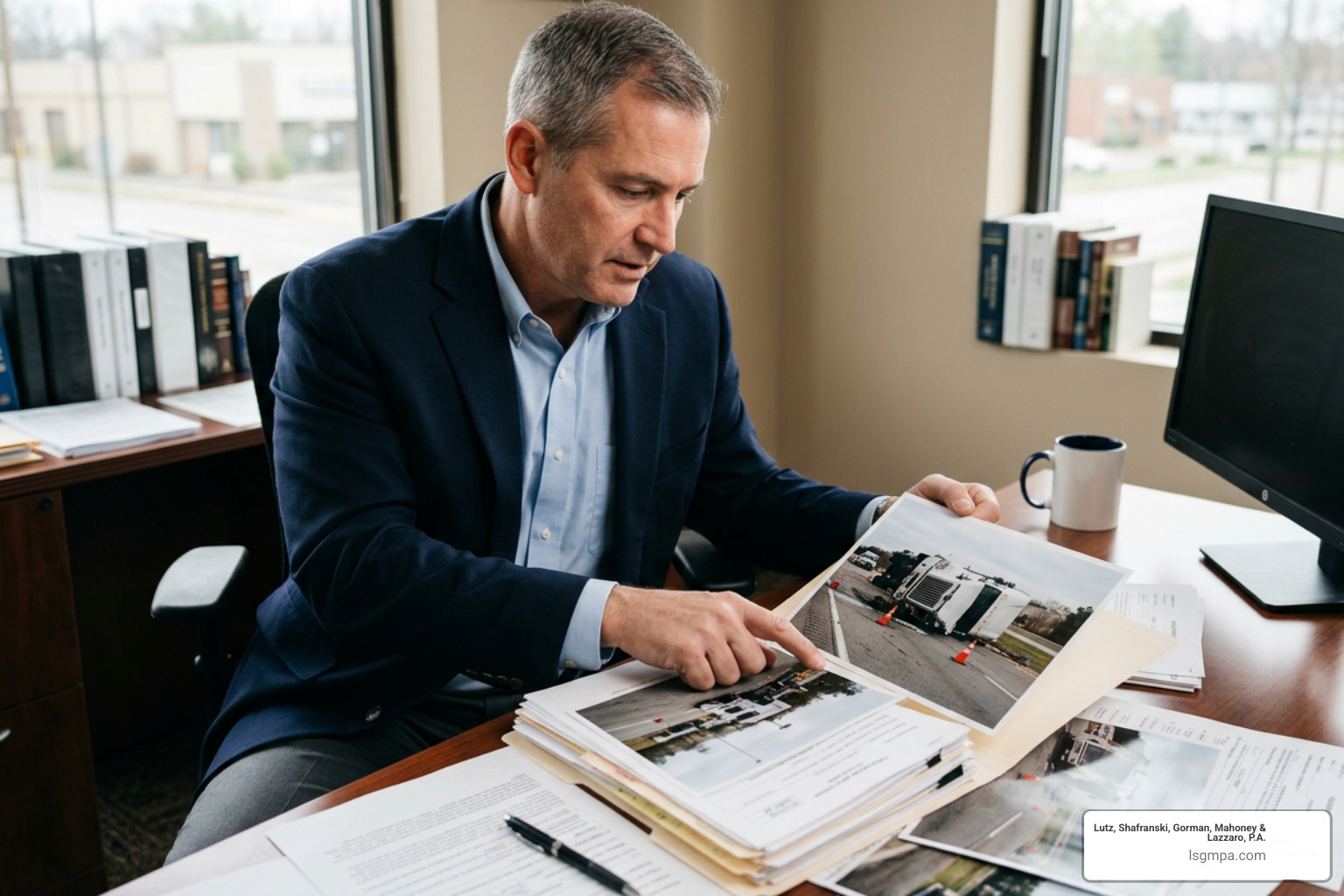 personal injury lawyer reviewing truck accident evidence