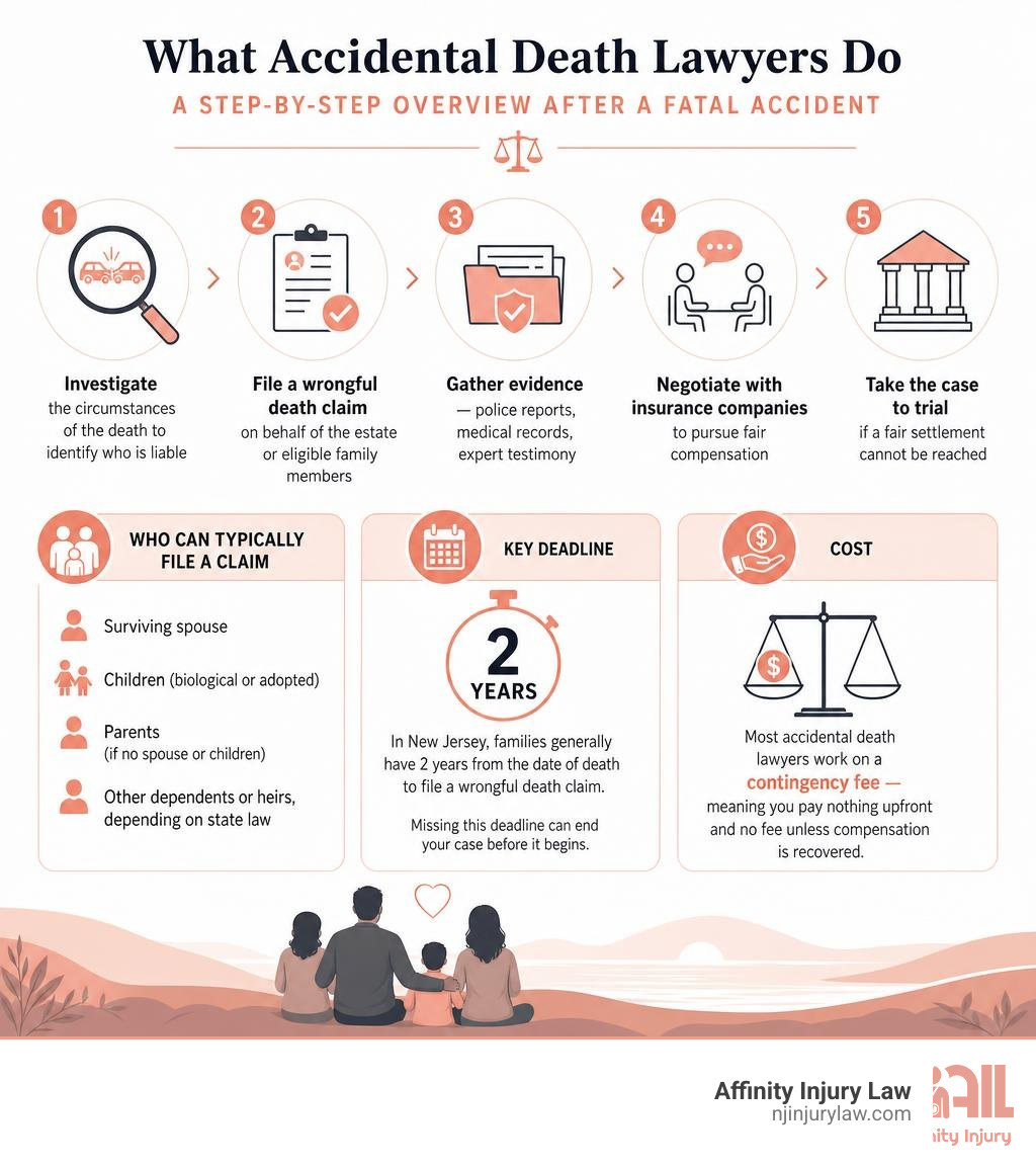 Step-by-step overview of what accidental death lawyers do after a fatal accident infographic