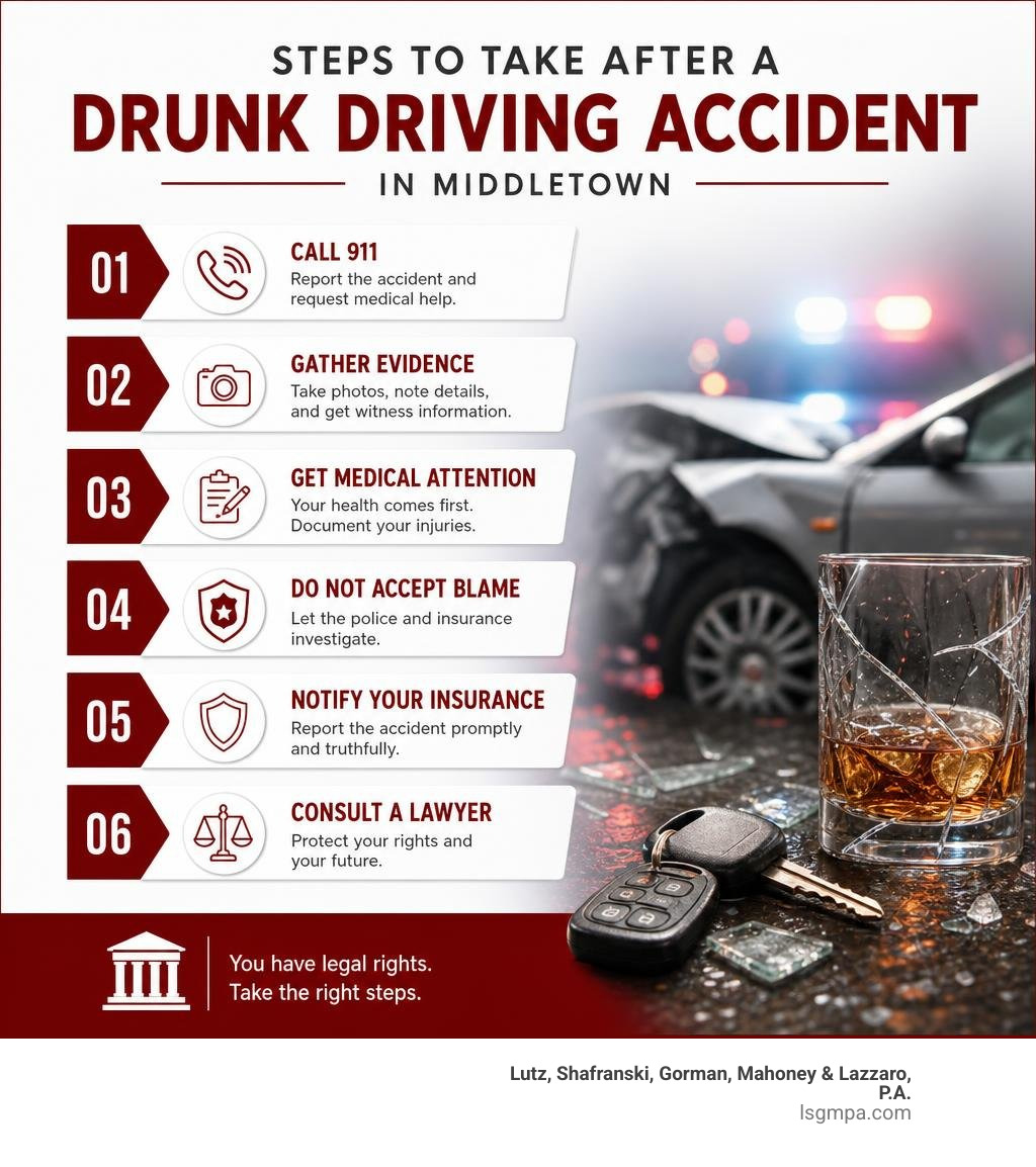 Steps to take after a drunk driving accident in Middletown infographic infographic