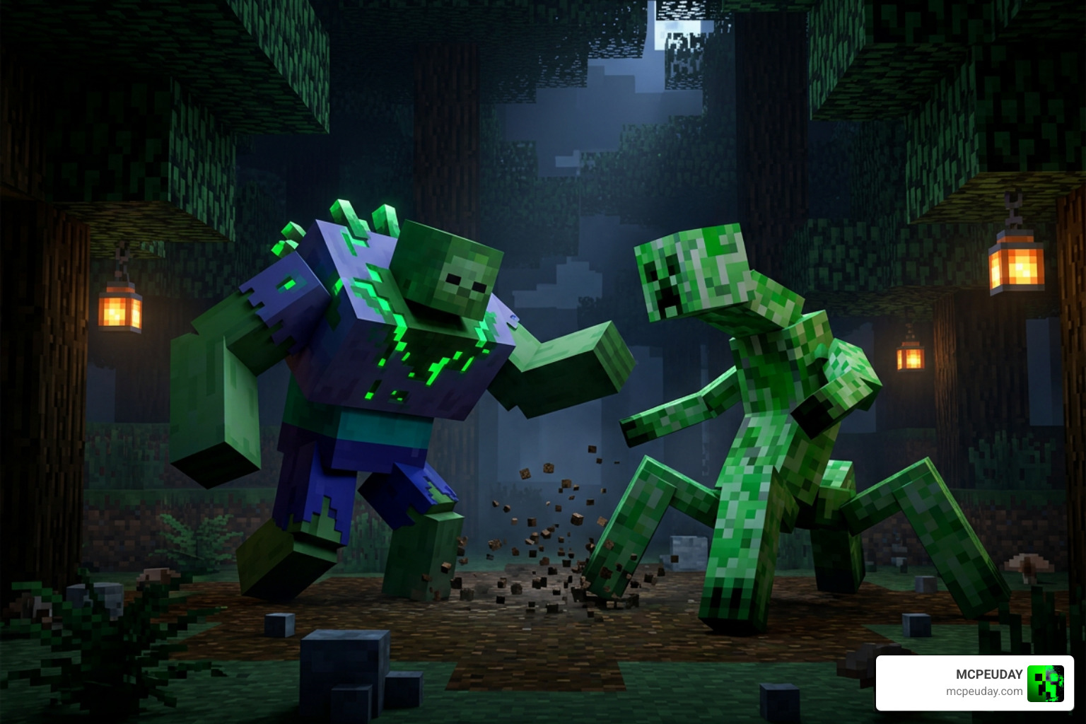 Mutant Zombie and Mutant Creeper in combat