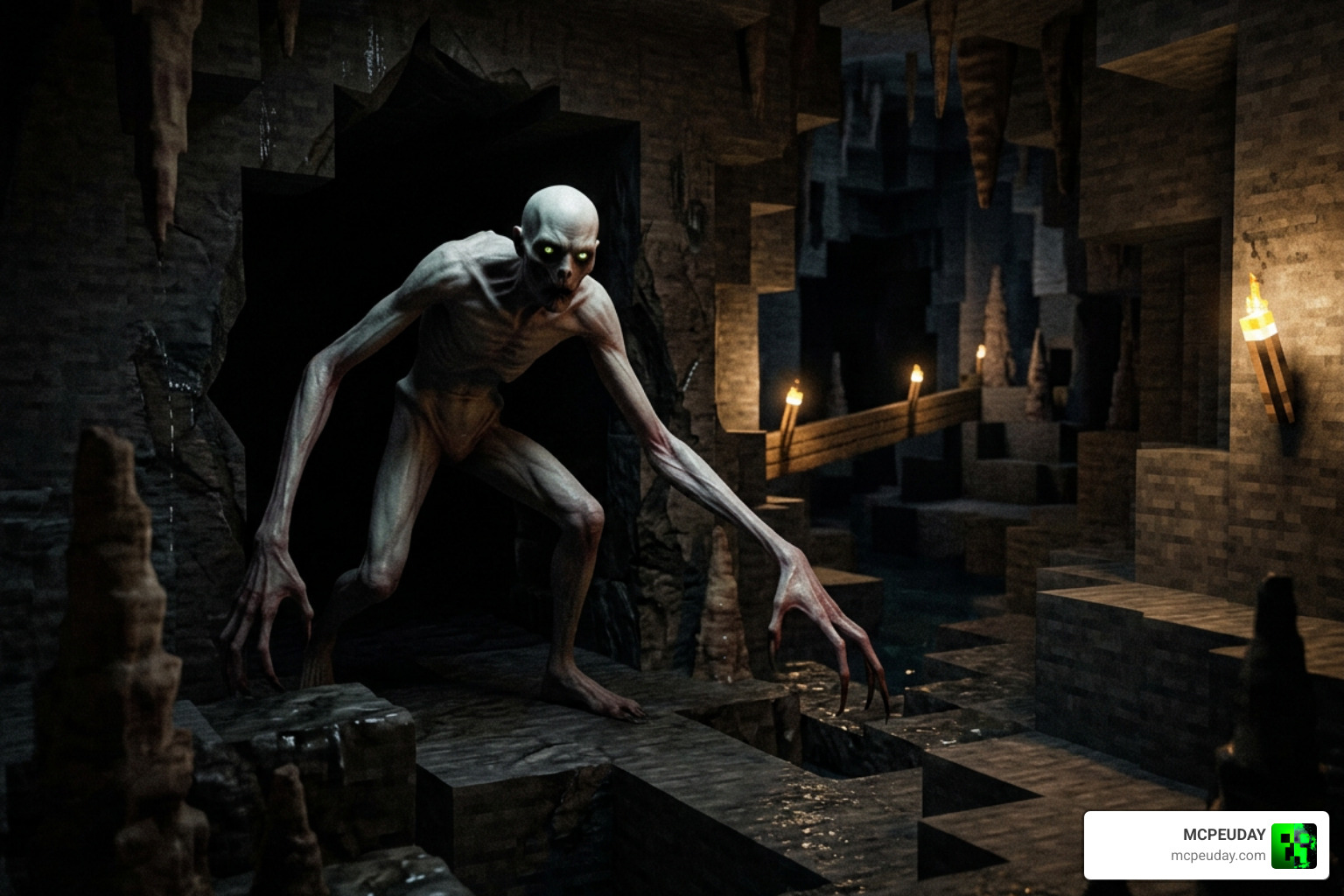 Verity monstrous transformation in a dark cave