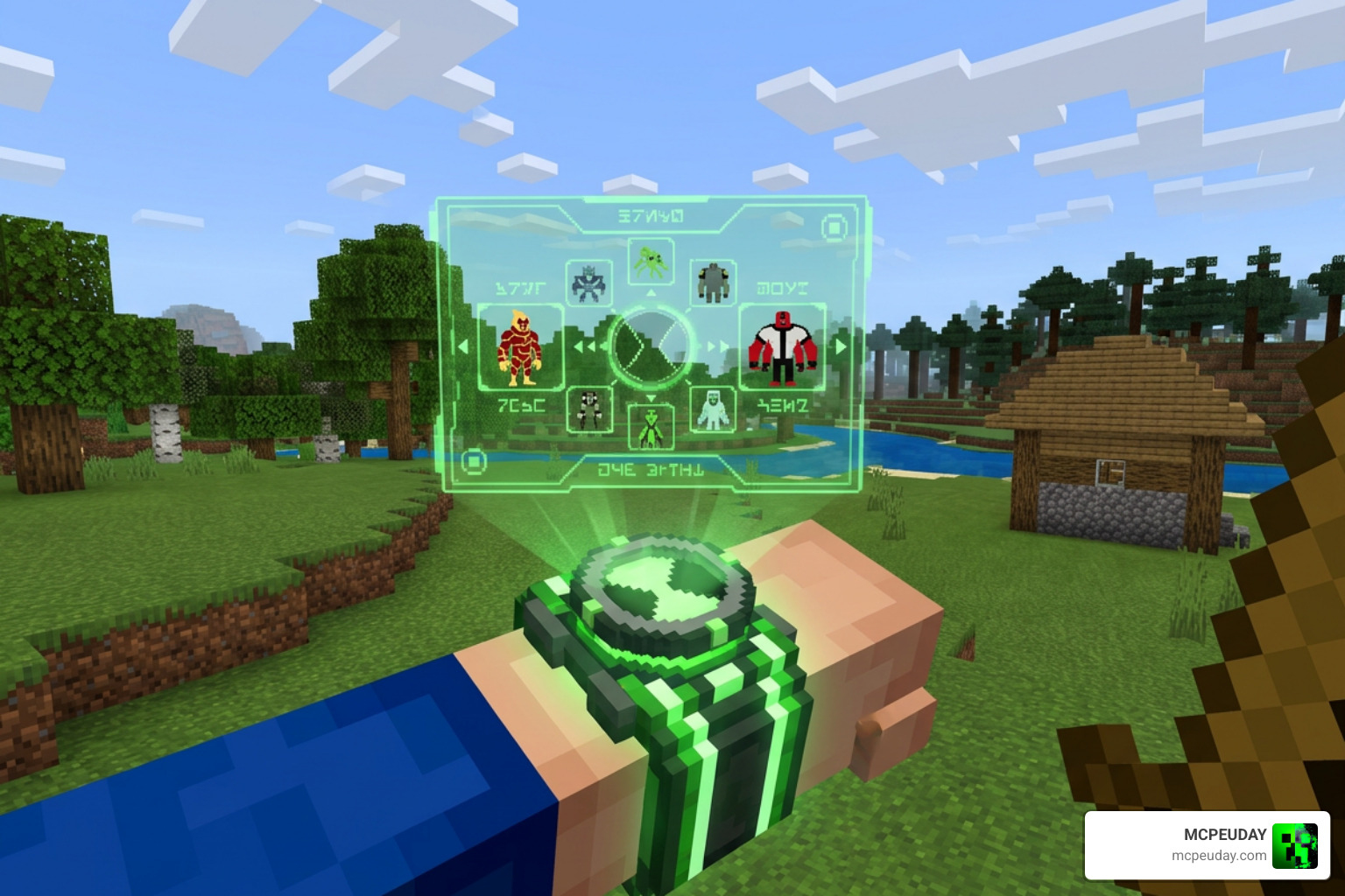 Custom Omnitrix selection menu interface in Minecraft Bedrock