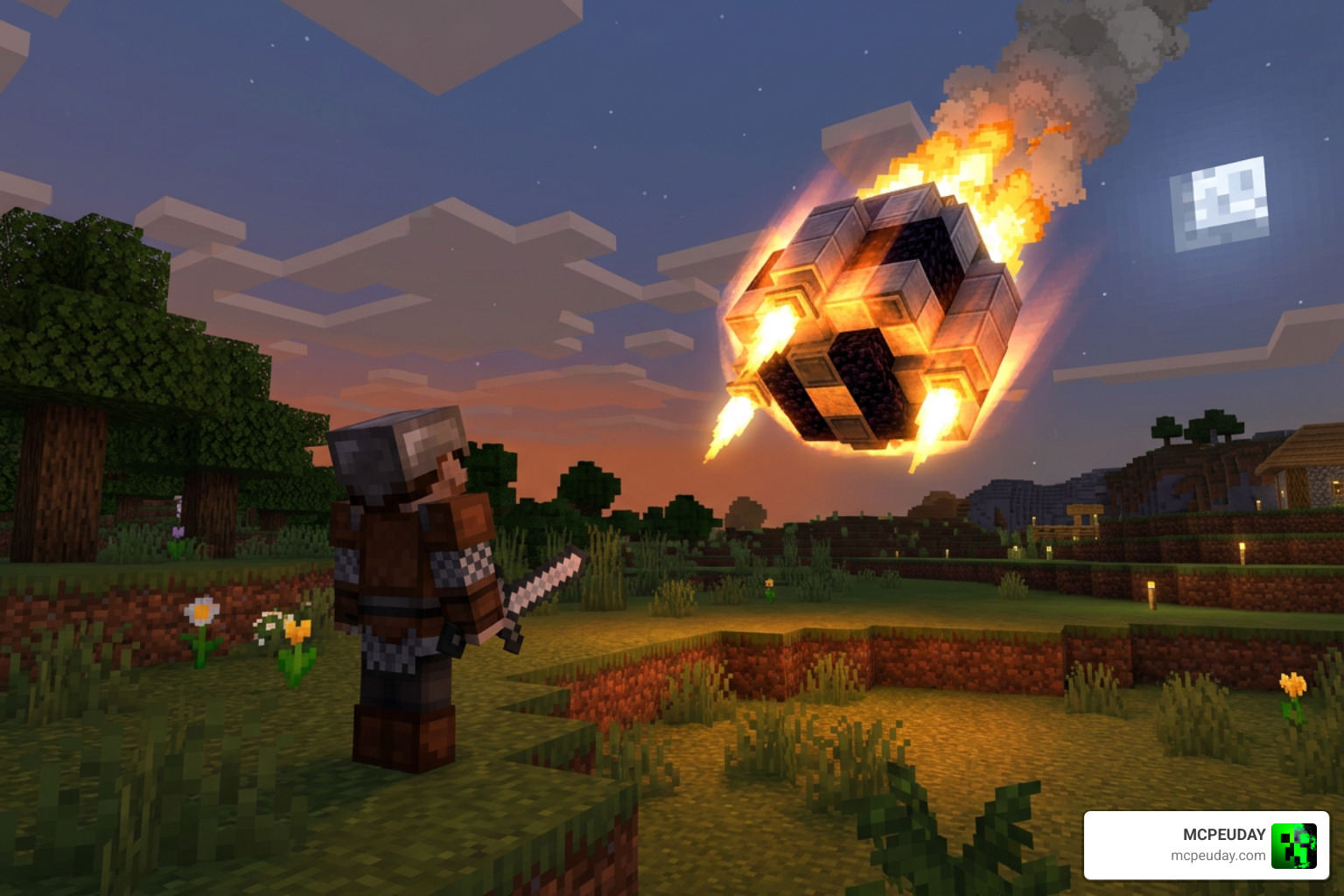 Player summoning the Space Pod in Minecraft Bedrock