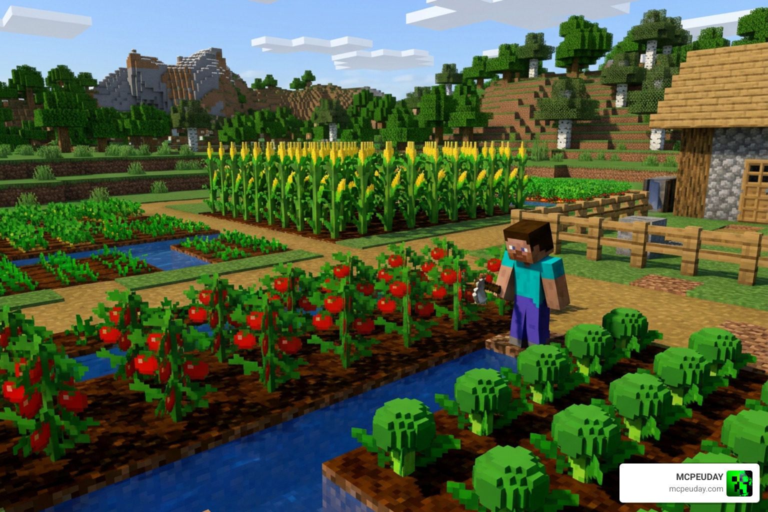 New crops growing on saturated farmland in Minecraft