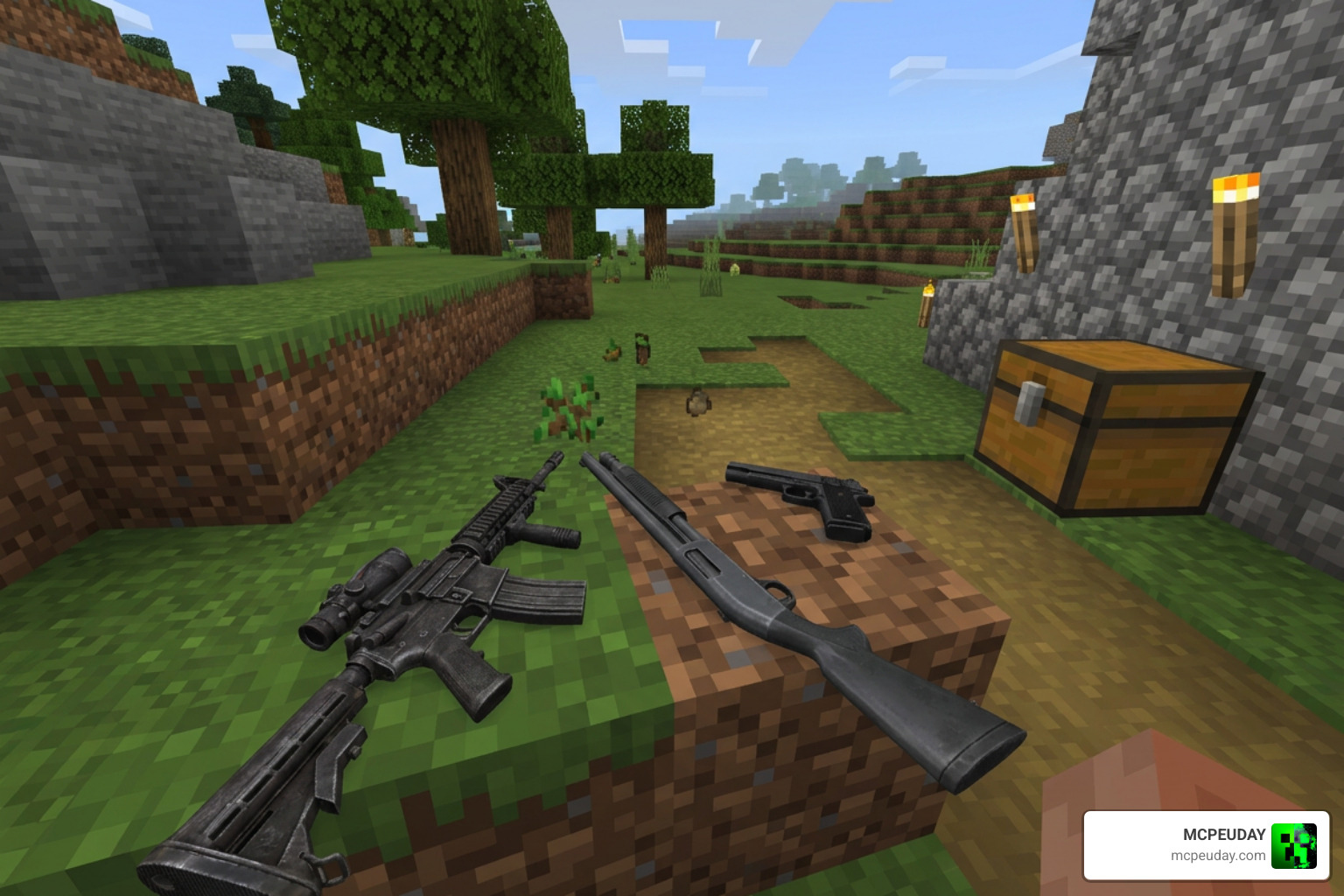 3D weapon models showcase in Minecraft Bedrock