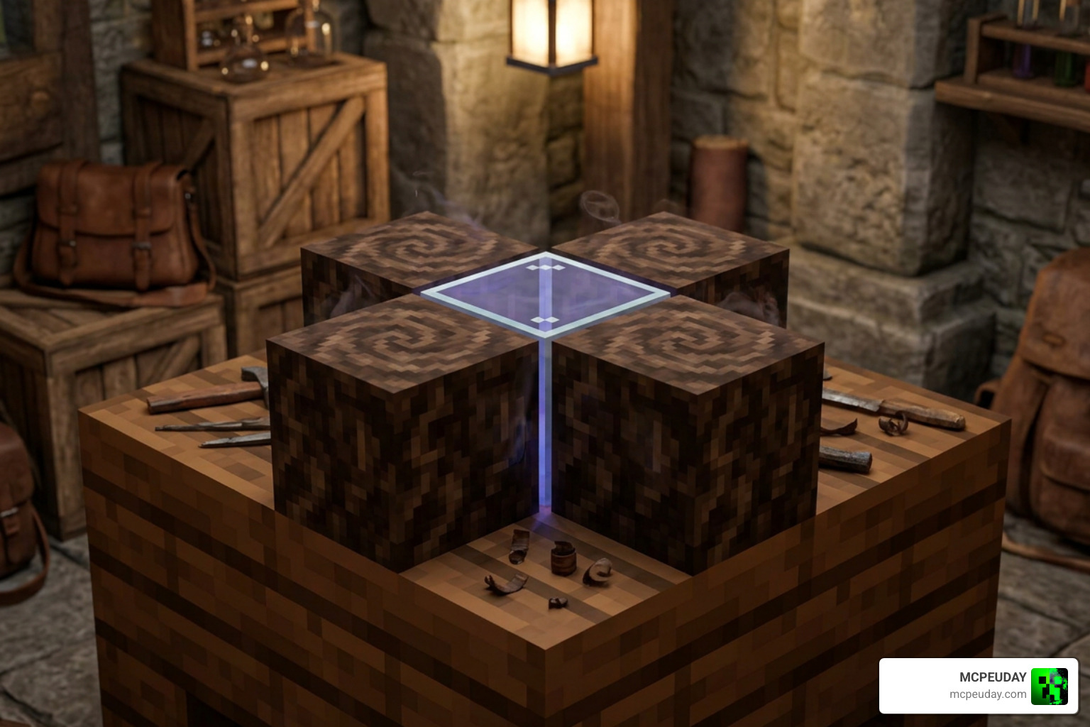 Crafting recipe showing four Soul Soil blocks on the outer edges and one Soul Glass block in the center of the crafting table