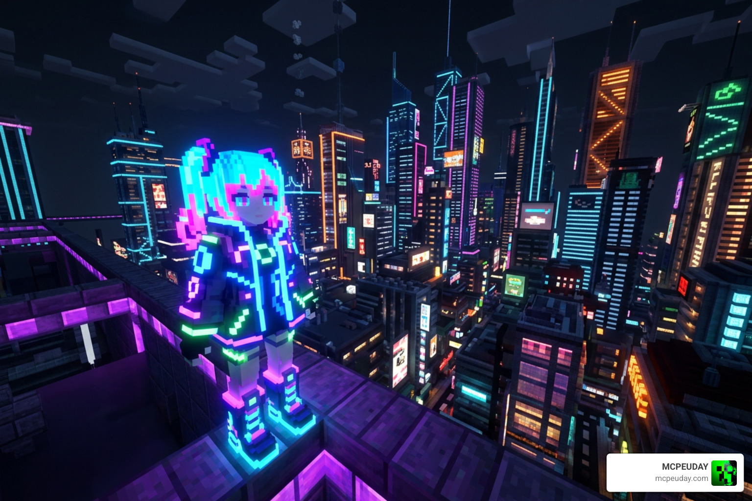 Asuna Neon visual design and glowing textures in Minecraft