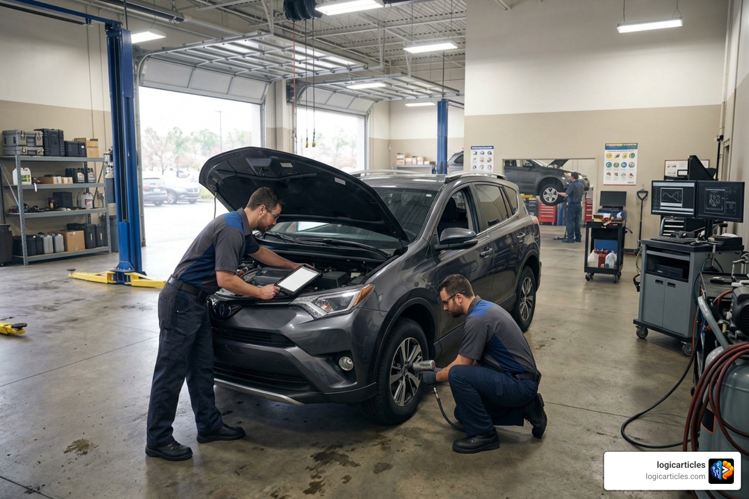Toyota vehicle in a service center recall bay