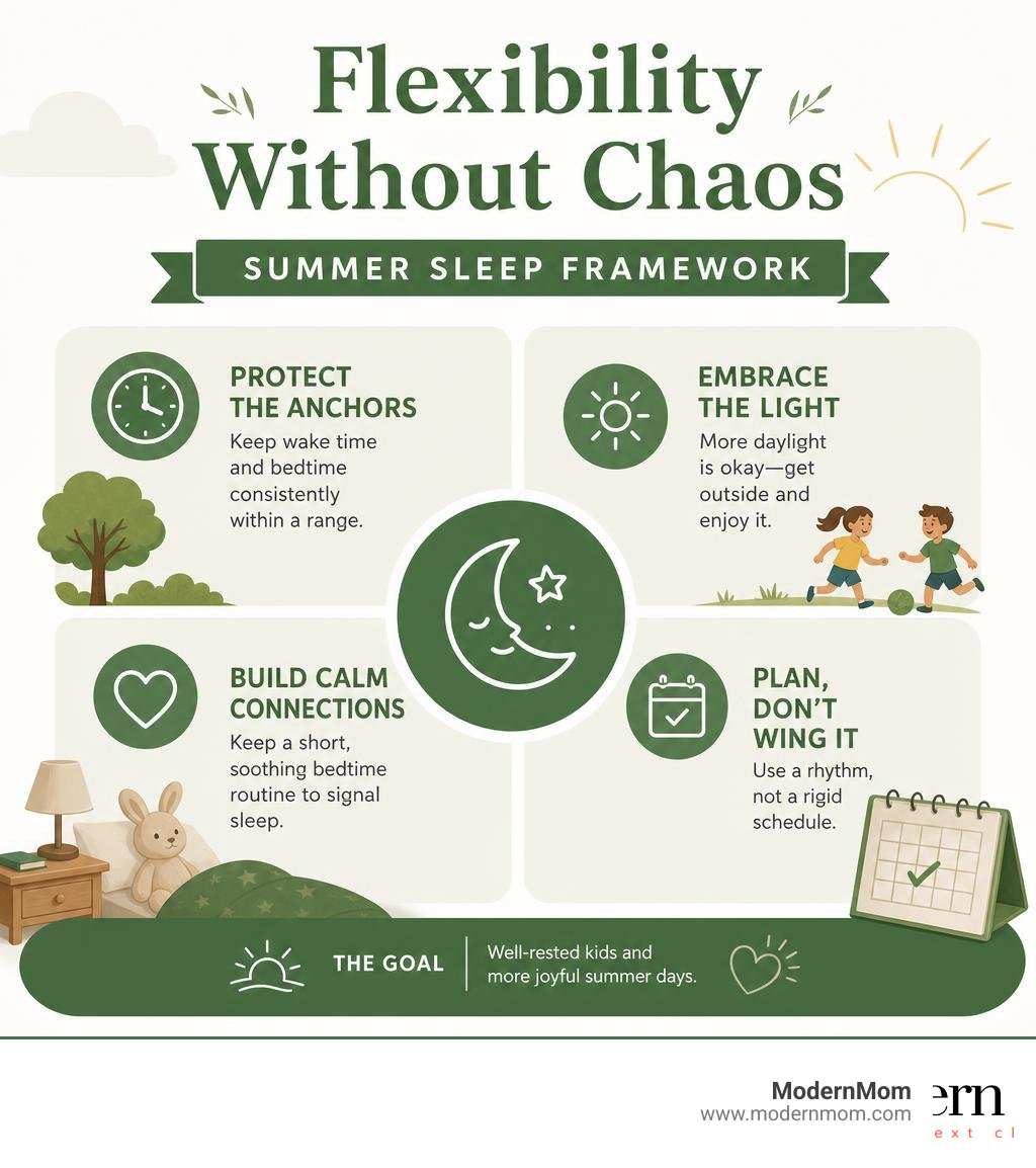 Flexibility Without Chaos summer sleep framework infographic Flexibility Without Chaos summer sleep framework infographic