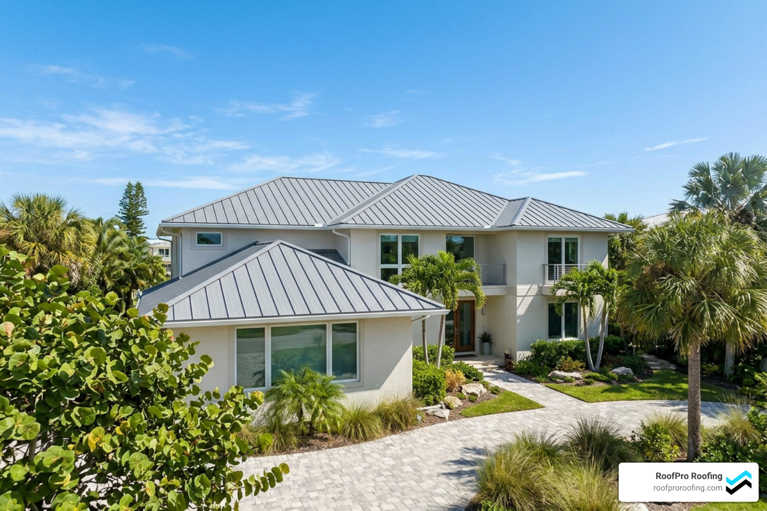 Original photo of a coastal Florida home with a durable standing seam metal roof