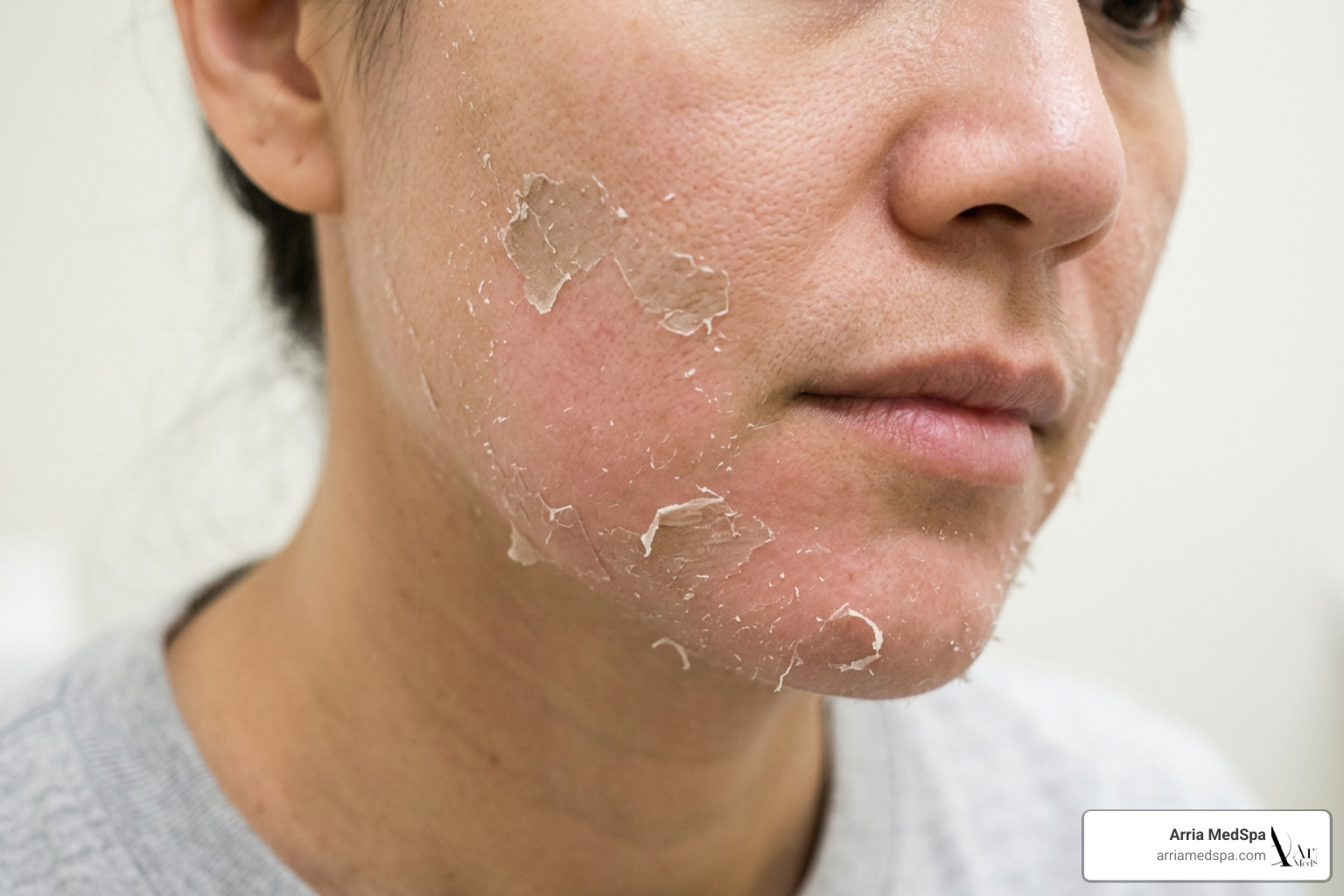 Close-up of the skin peeling and flaking process during the recovery phase Close-Up Of The Skin Peeling And Flaking Process During The Recovery Phase
