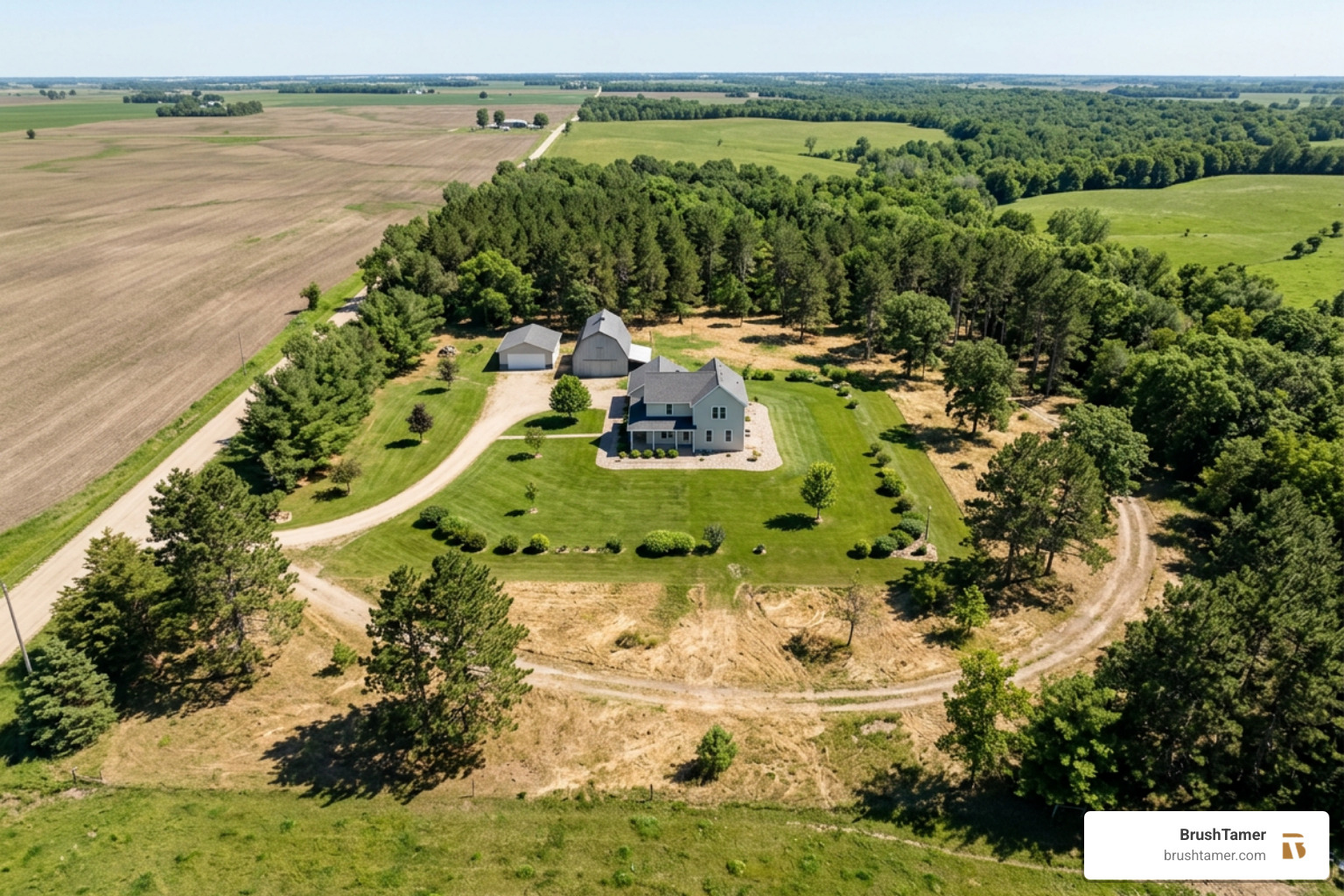 A diagram illustrating the three defensible space zones surrounding a rural Midwest home