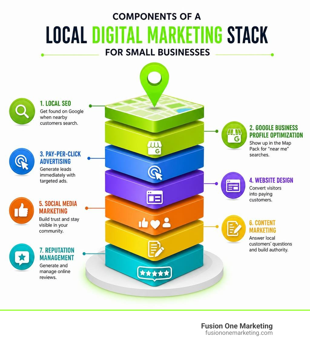 Components of a local digital marketing stack for small businesses infographic Components of a local digital marketing stack for small businesses infographic