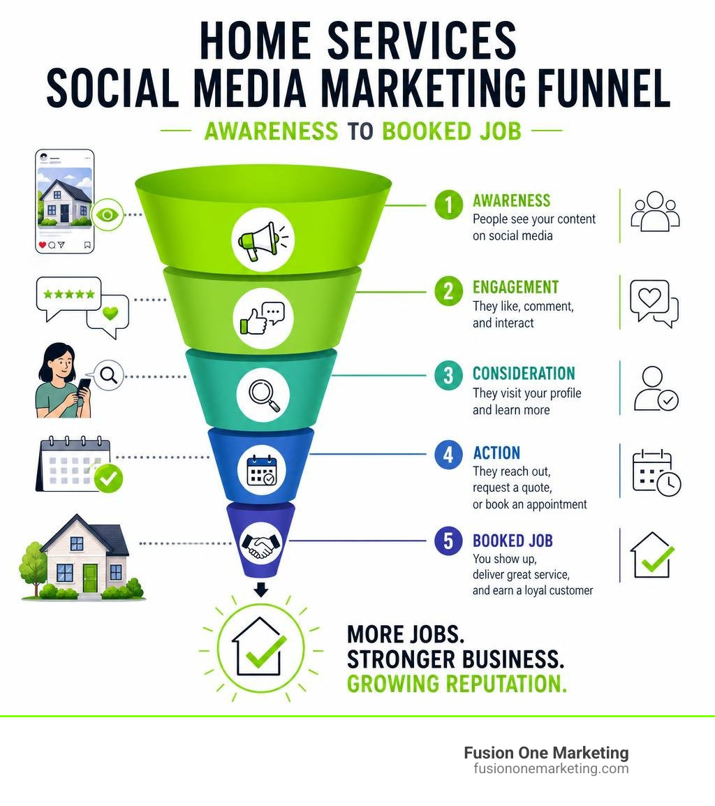 Home services social media marketing funnel: awareness to booked job infographic infographic Home services social media marketing funnel: awareness to booked job infographic infographic