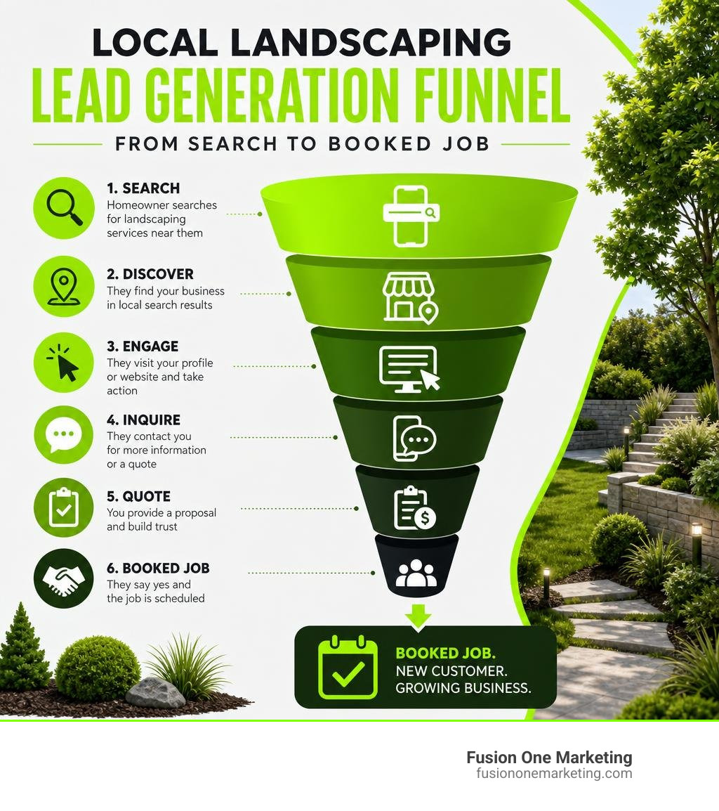 Local landscaping lead generation funnel from search to booked job infographic infographic Local landscaping lead generation funnel from search to booked job infographic infographic