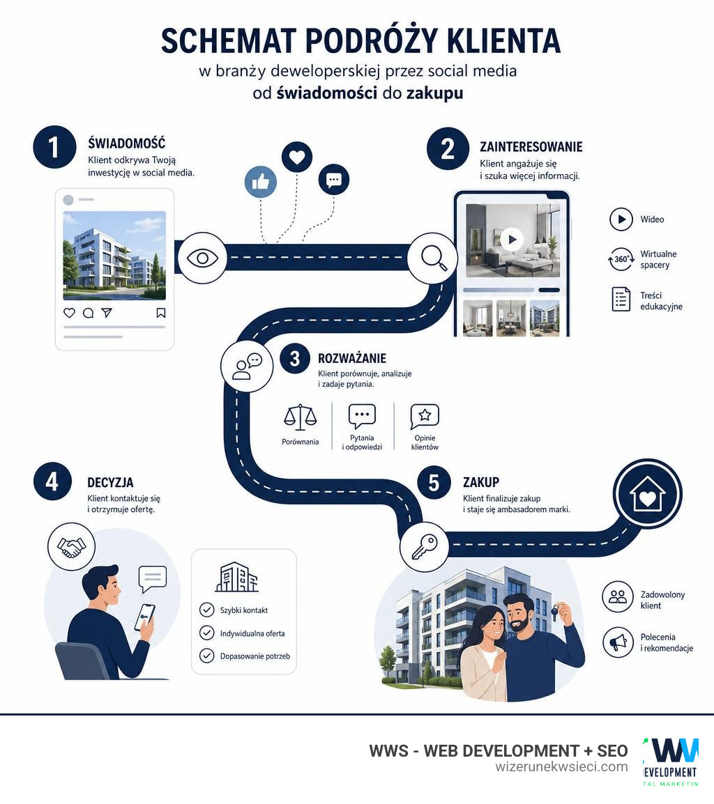 Schemat podróży klienta w branży deweloperskiej przez social media od świadomości do zakupu infographic Schemat podróży klienta w branży deweloperskiej przez social media od świadomości do zakupu infographic