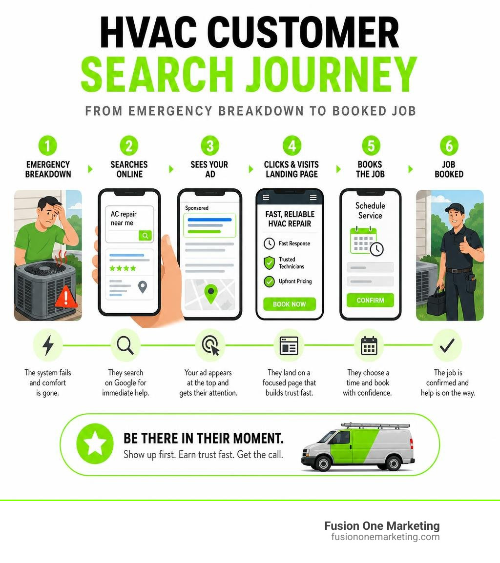 HVAC customer search journey from emergency breakdown to booked job infographic infographic HVAC customer search journey from emergency breakdown to booked job infographic infographic