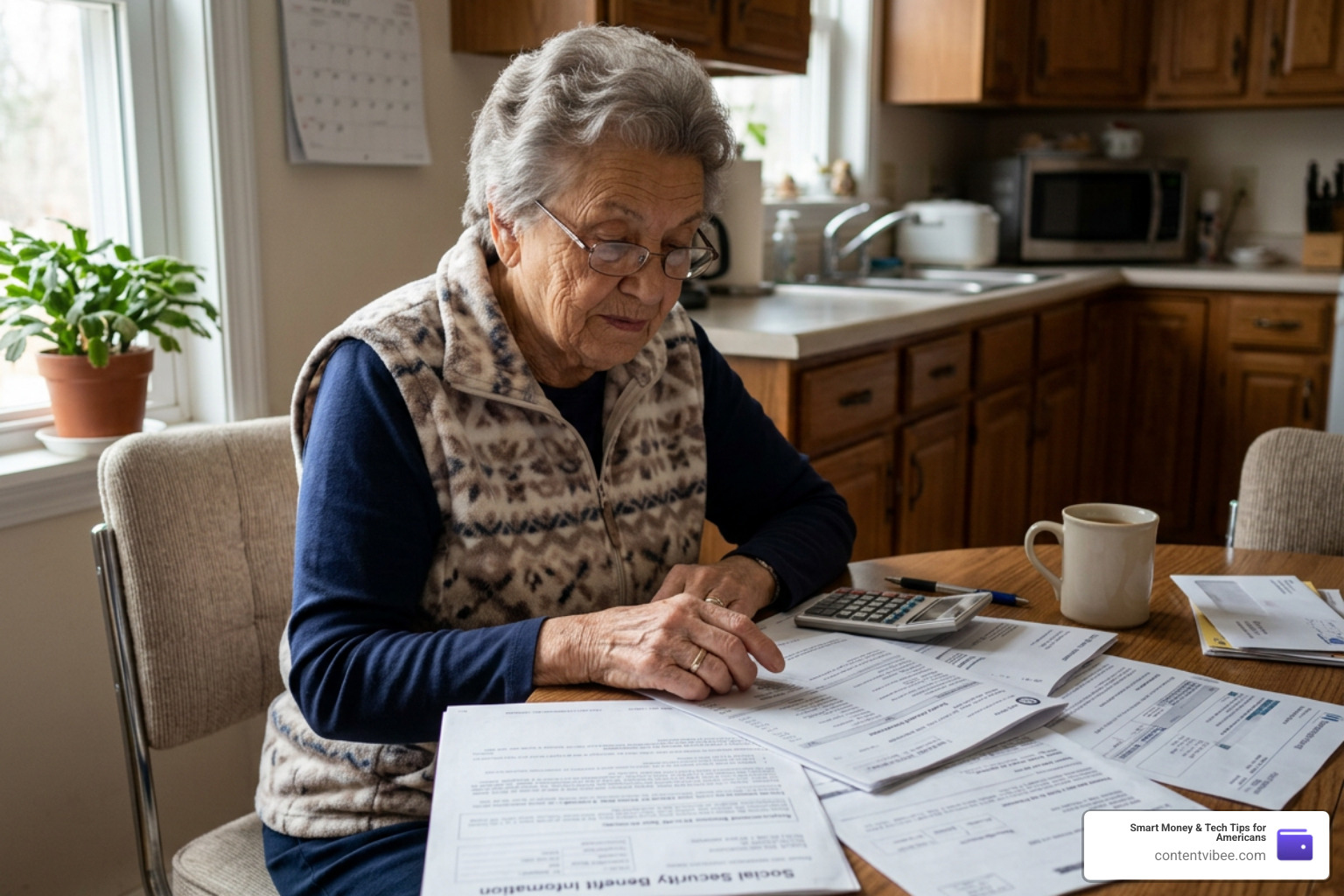elderly widow looking at financial documents