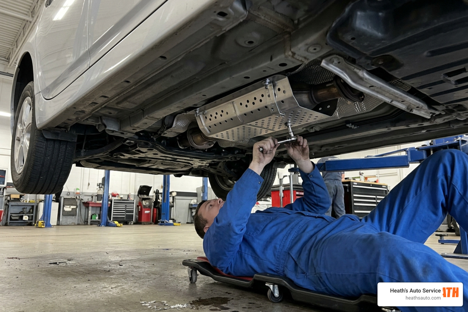 catalytic converter shield protection installed