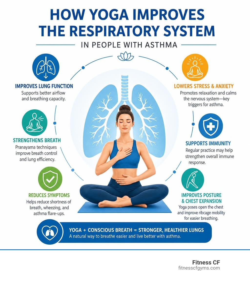 How yoga improves the respiratory system in people with asthma — infographic infographic