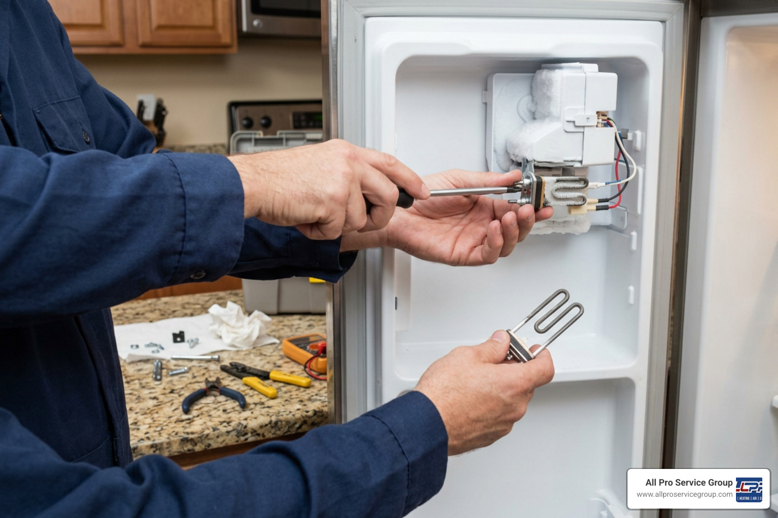 Step-by-step ice maker heater element replacement using basic hand tools