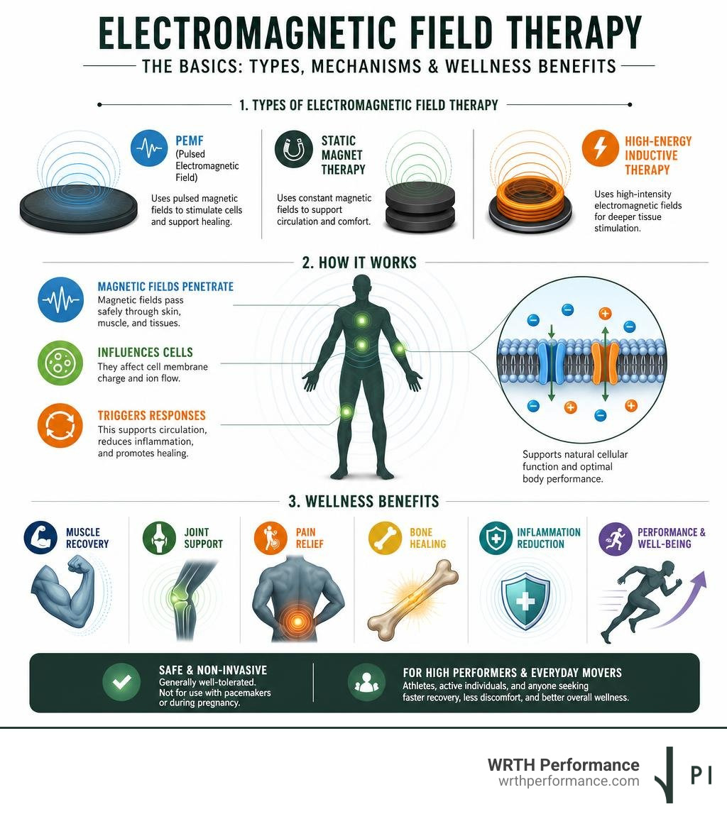 Basics of electromagnetic field therapy: types, mechanisms, and wellness benefits infographic infographic Basics of electromagnetic field therapy: types, mechanisms, and wellness benefits infographic infographic