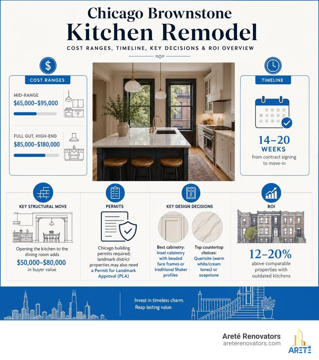 Brownstone kitchen remodel Chicago: cost ranges, timeline, key decisions, and ROI overview infographic