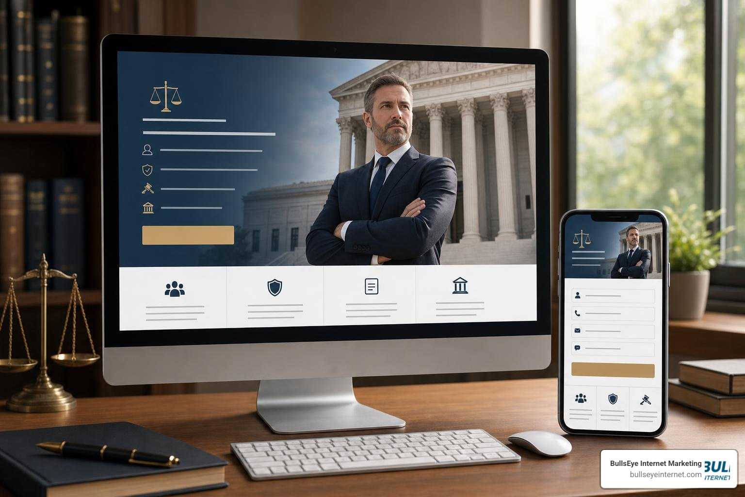 high converting law firm landing page layout on mobile and desktop