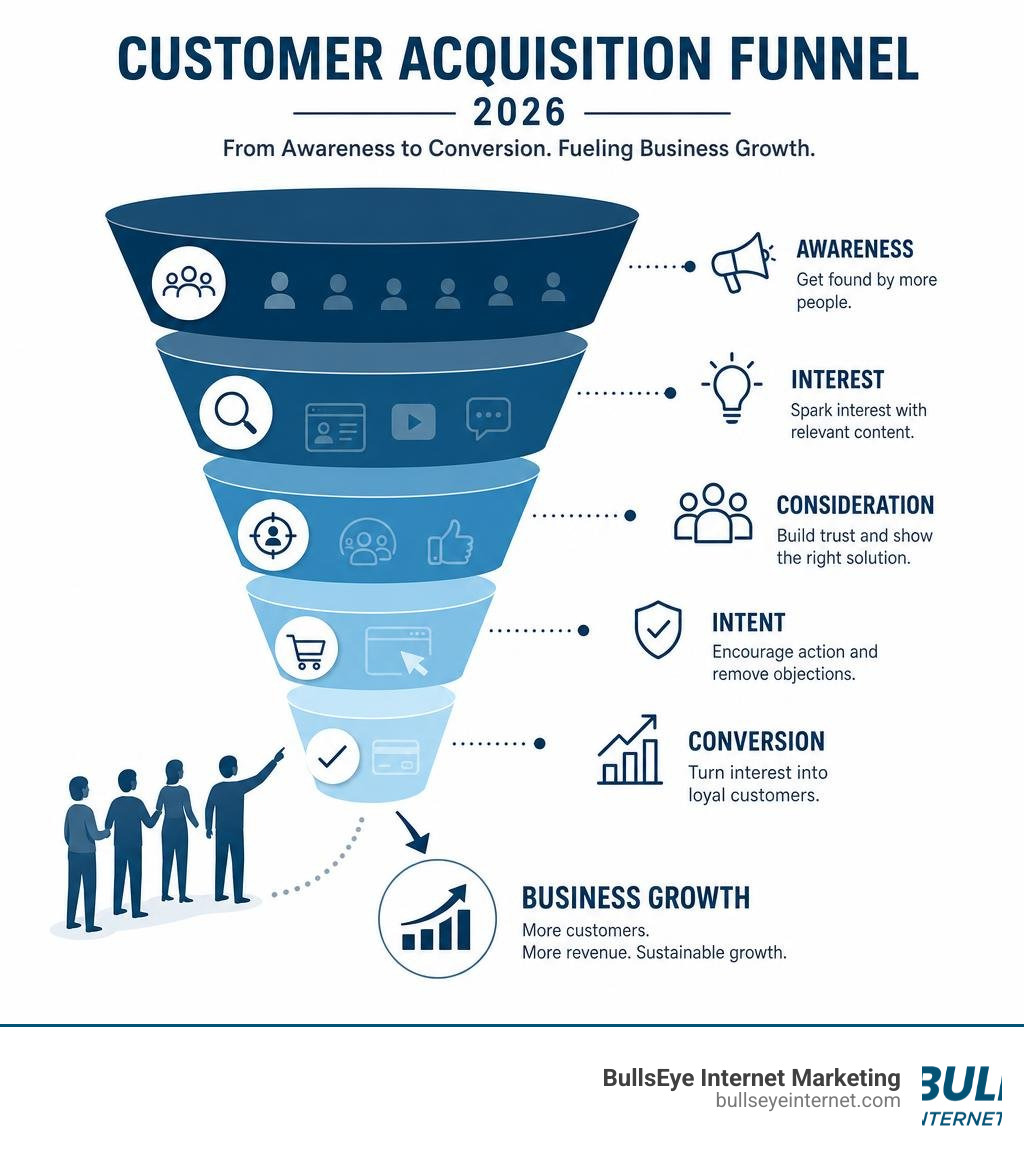 customer acquisition funnel 2026 showing awareness to conversion steps for business growth infographic customer acquisition funnel 2026 showing awareness to conversion steps for business growth infographic