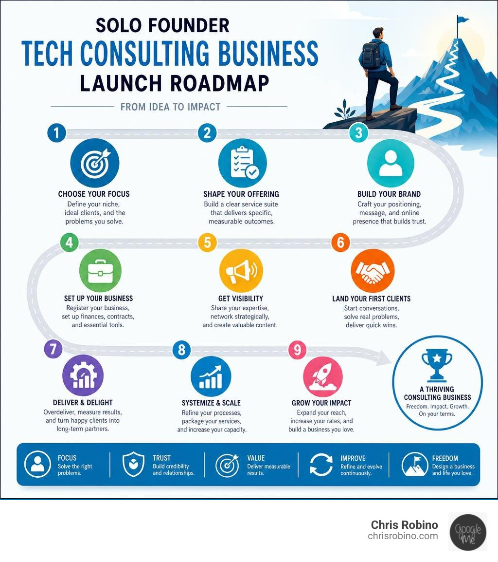 Solo founder tech consulting business launch roadmap infographic infographic