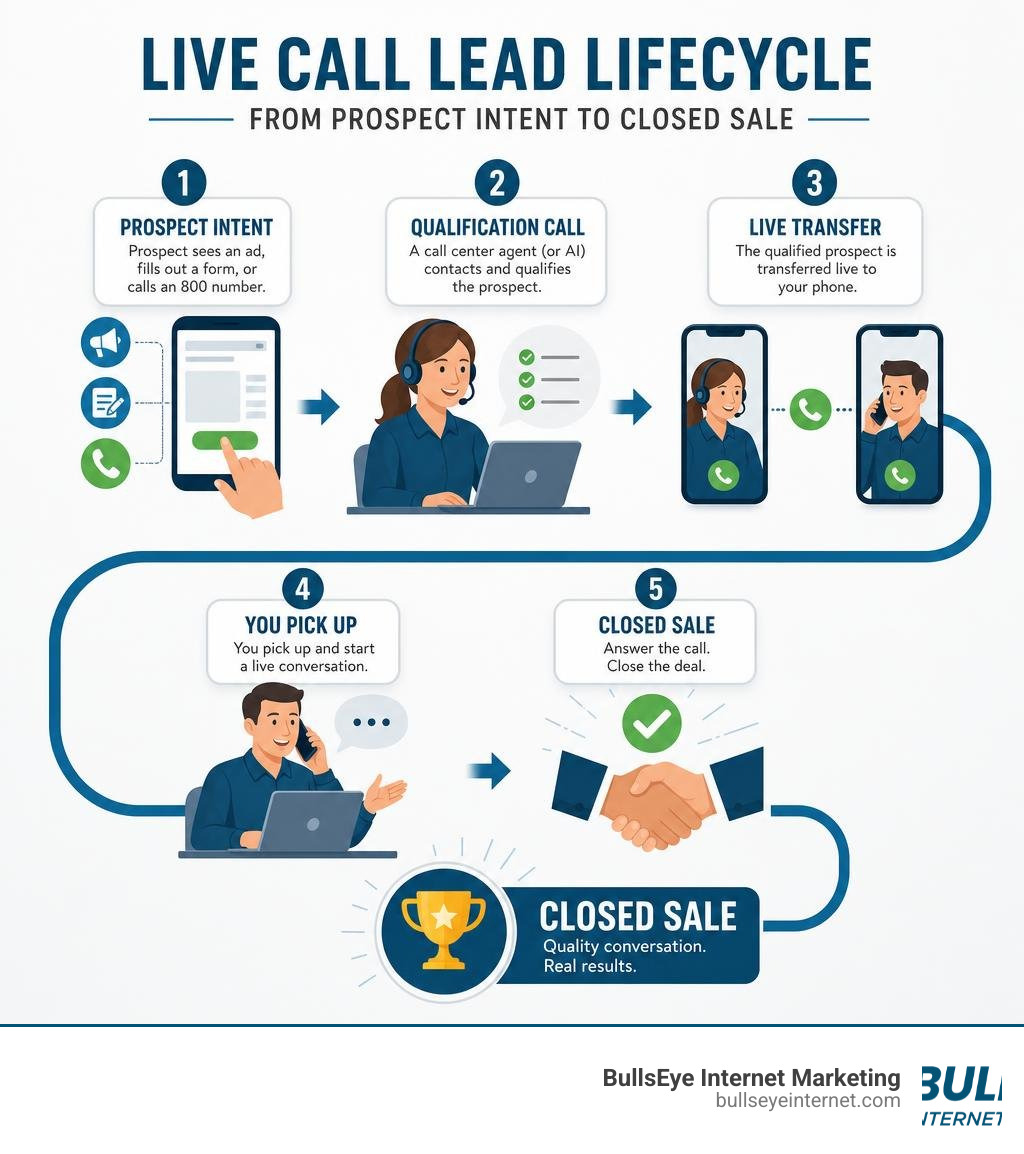 Live call lead lifecycle infographic from prospect intent to closed sale infographic