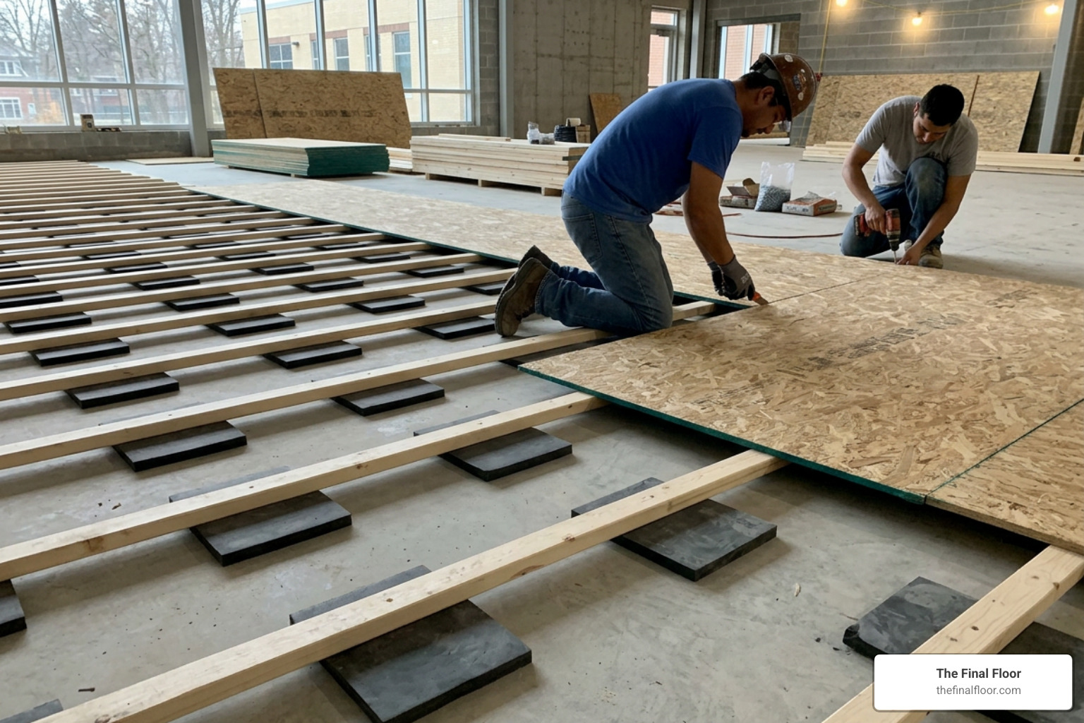 resilient subfloor sleeper system with shock-absorbing pads resilient subfloor sleeper system with shock-absorbing pads
