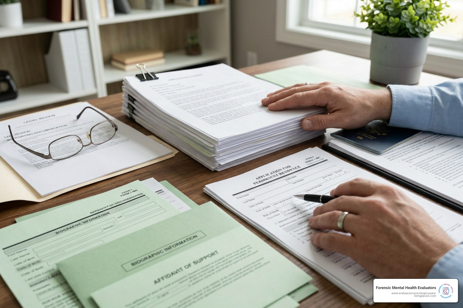 legal documents and a green card application