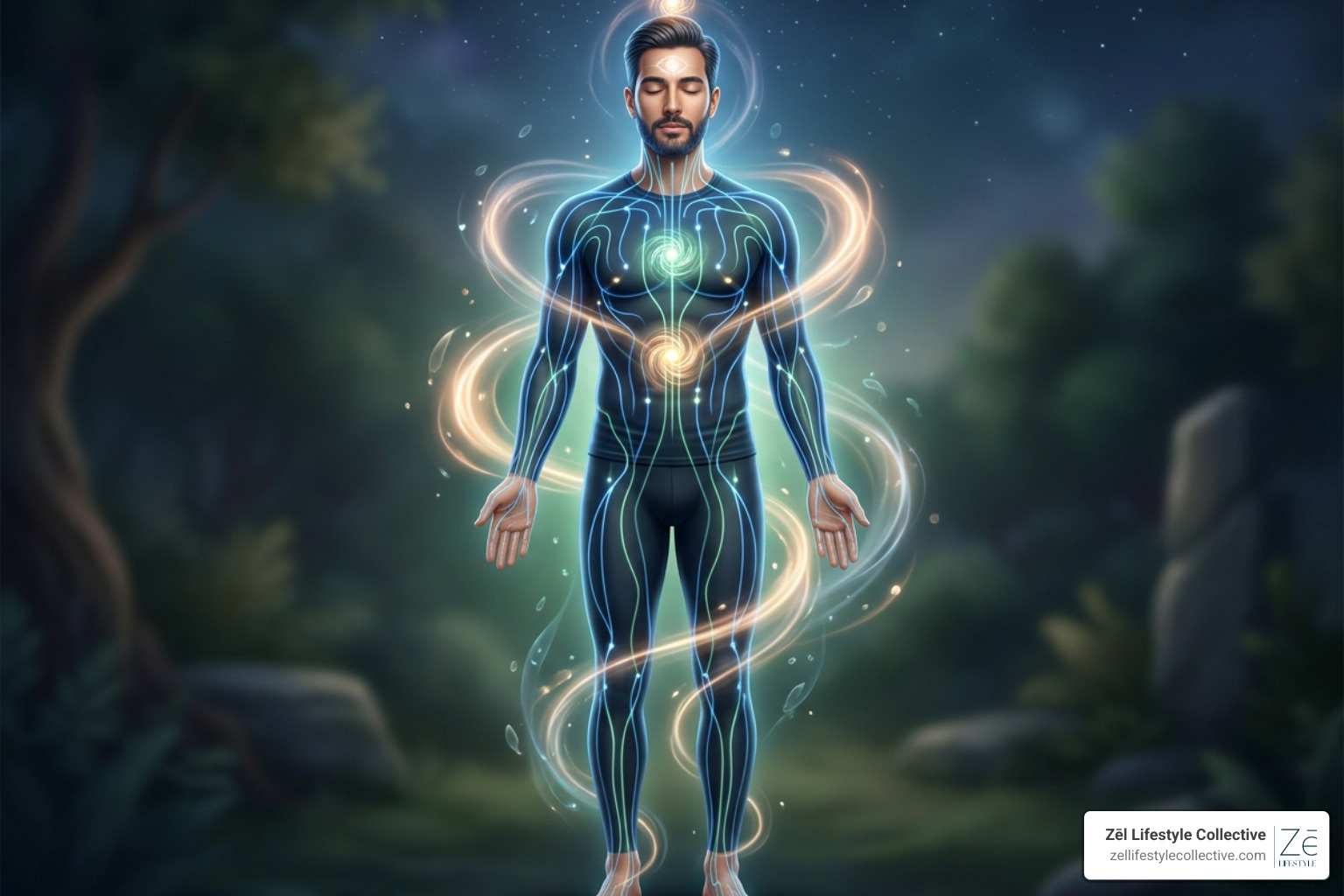 Meridian pathways showing the flow of energy throughout the human body Meridian pathways showing the flow of energy throughout the human body